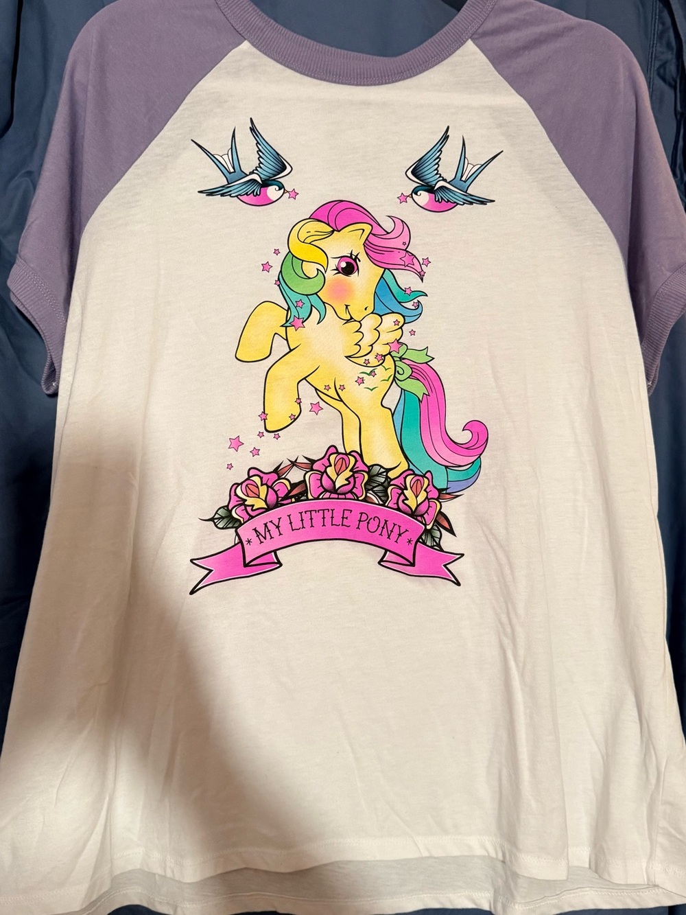My Little Pony Cream Tee with Purple Sleeves and Rainbow Pony Graphic